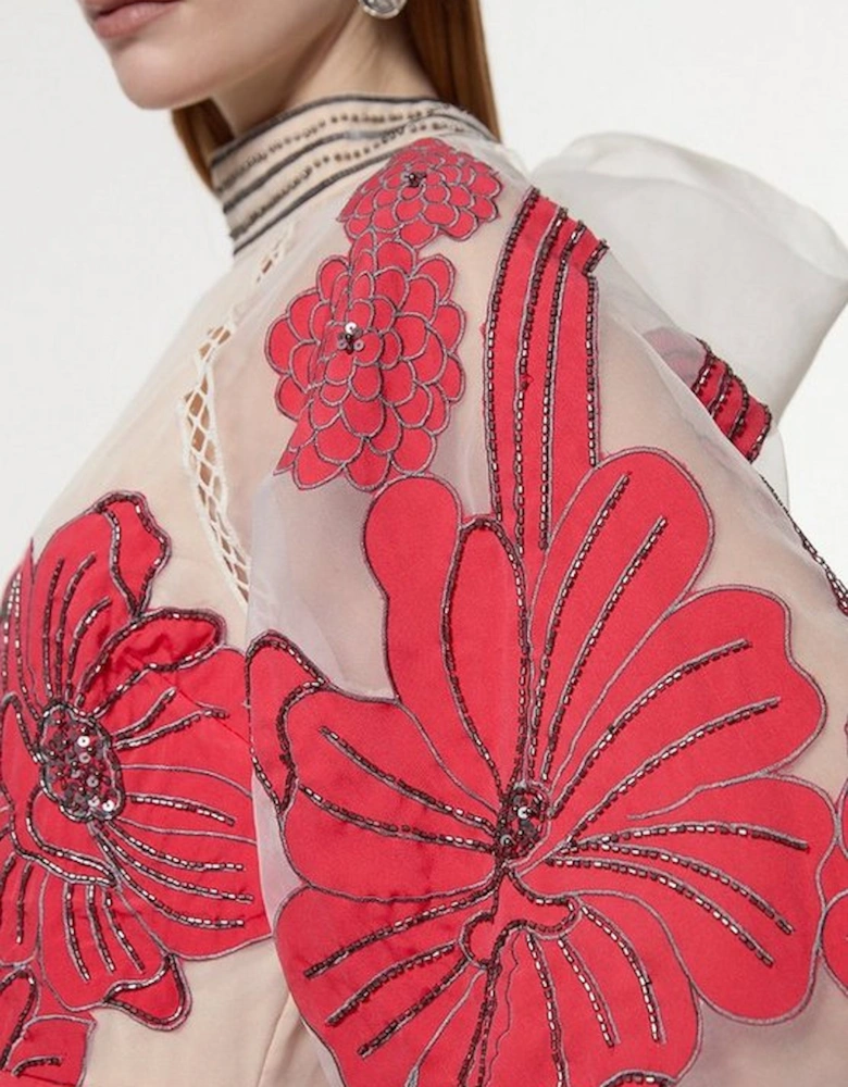 Applique Organdie Floral Graphic Woven Maxi Dress