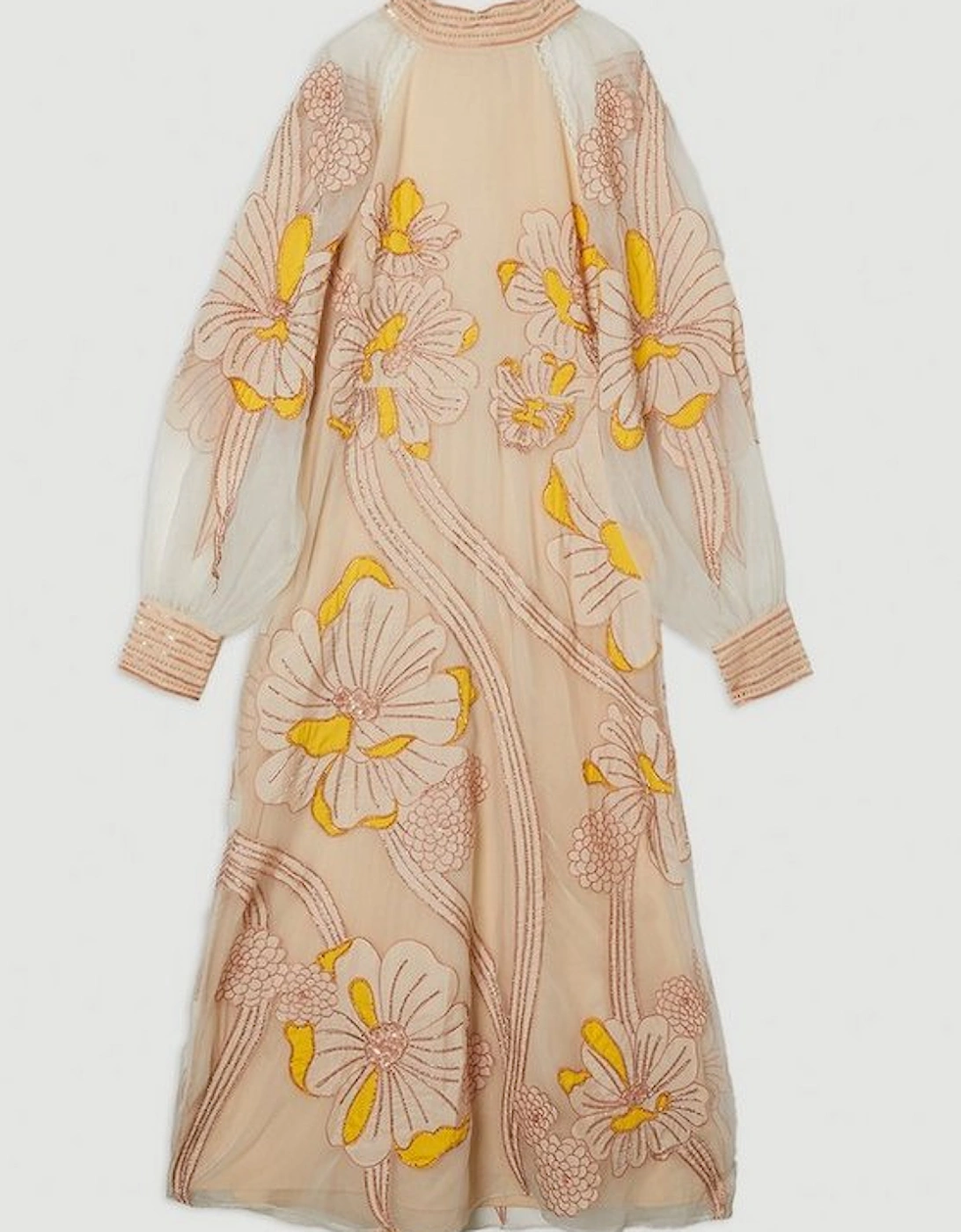 Applique Organdie Floral Graphic Woven Maxi Dress