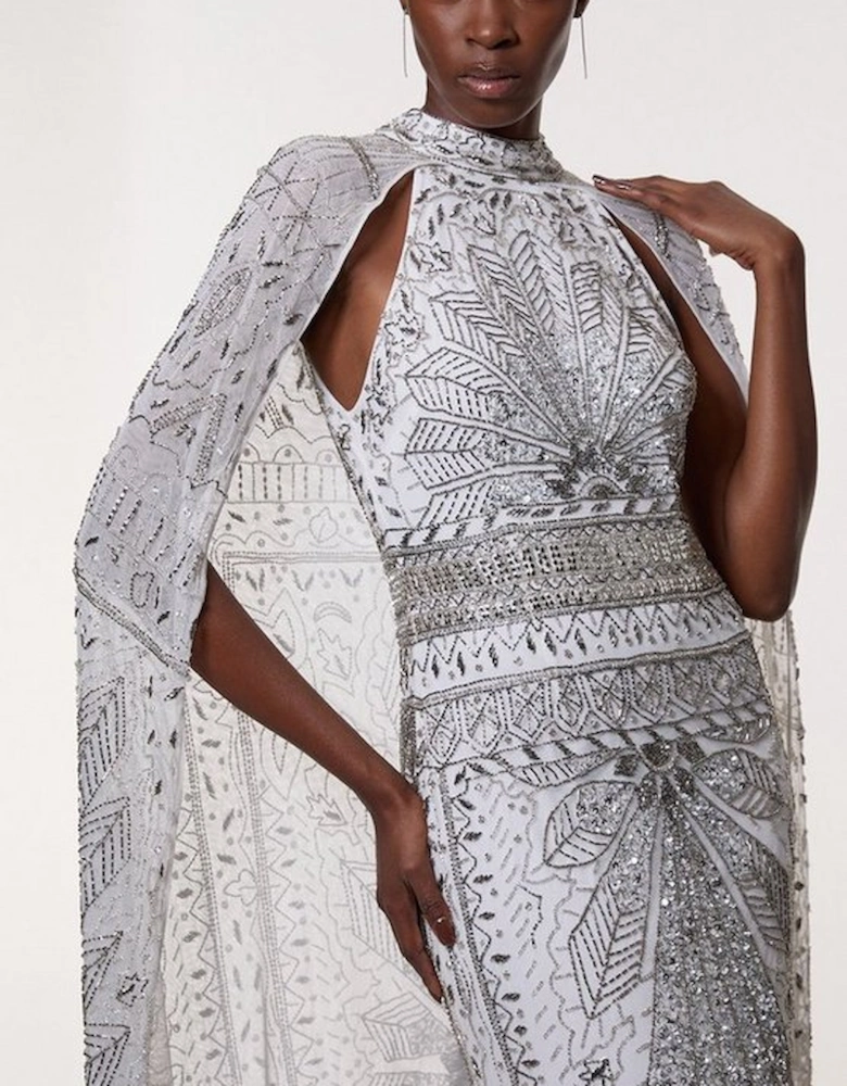 Embellished Detail Drapey Woven Maxi Dress