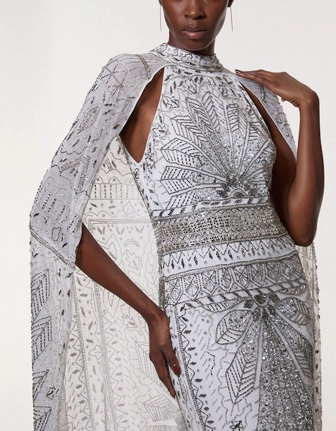 Embellished Detail Drapey Woven Maxi Dress