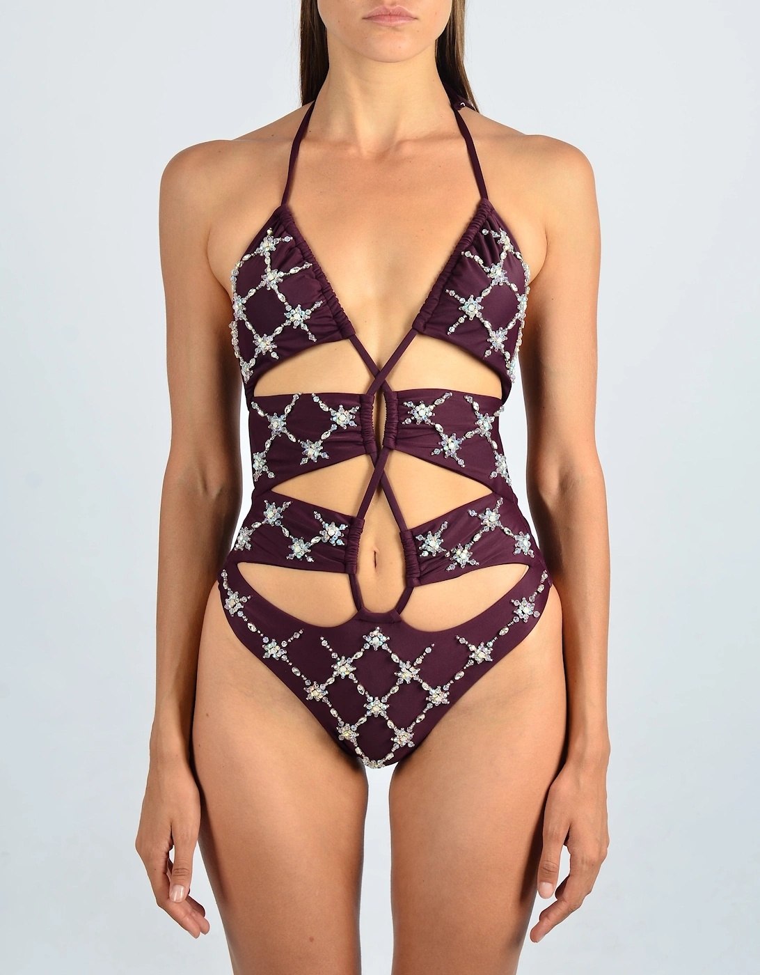Violet Halter Cut Out Plum Swimsuit