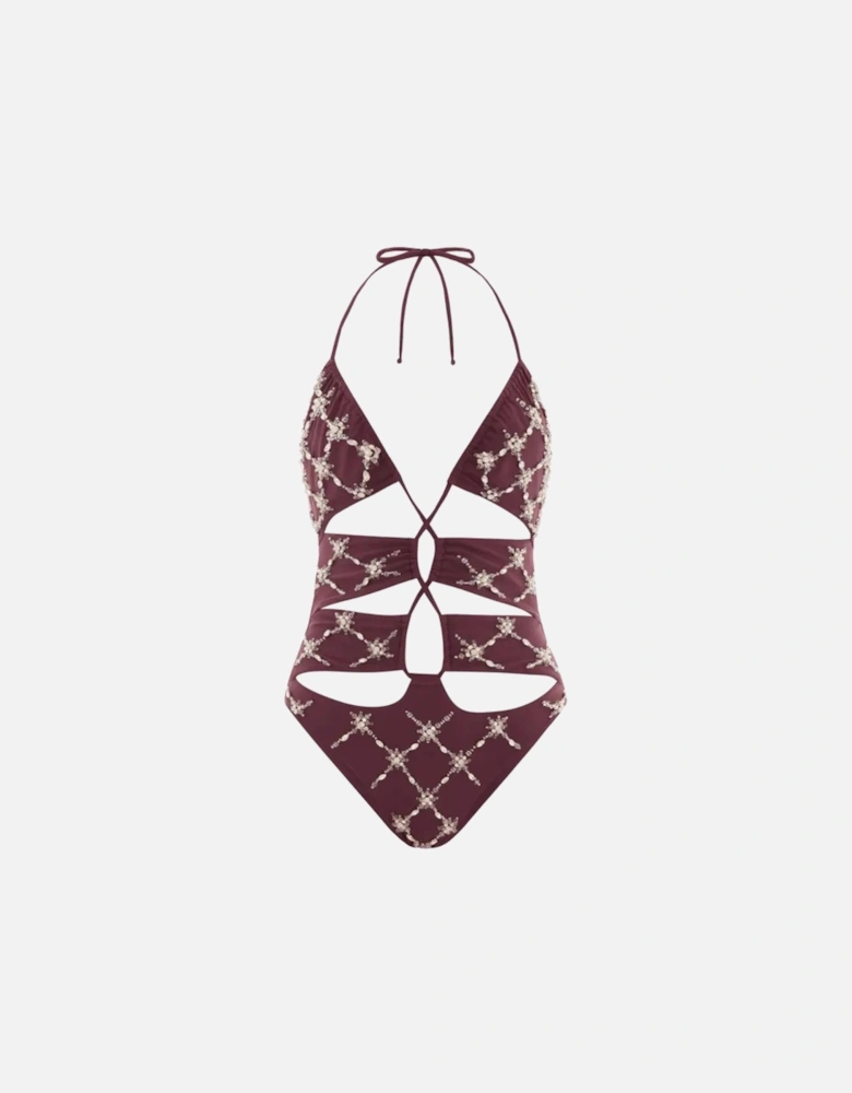 Violet Halter Cut Out Plum Swimsuit
