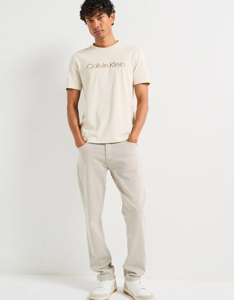 Textured Embroidered Logo T-Shirt - Light Natural