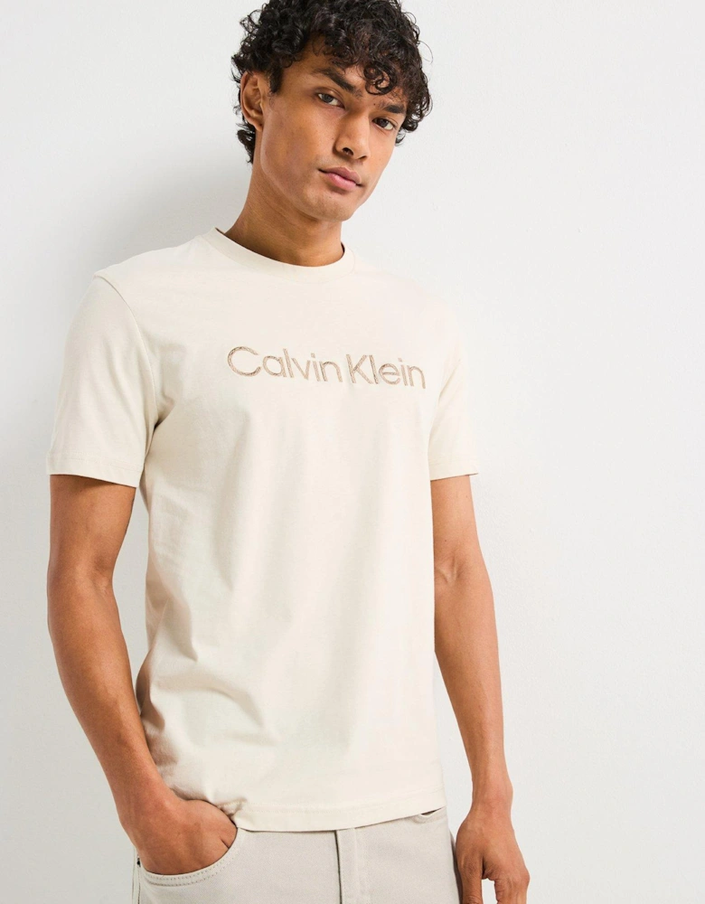 Textured Embroidered Logo T-Shirt - Light Natural