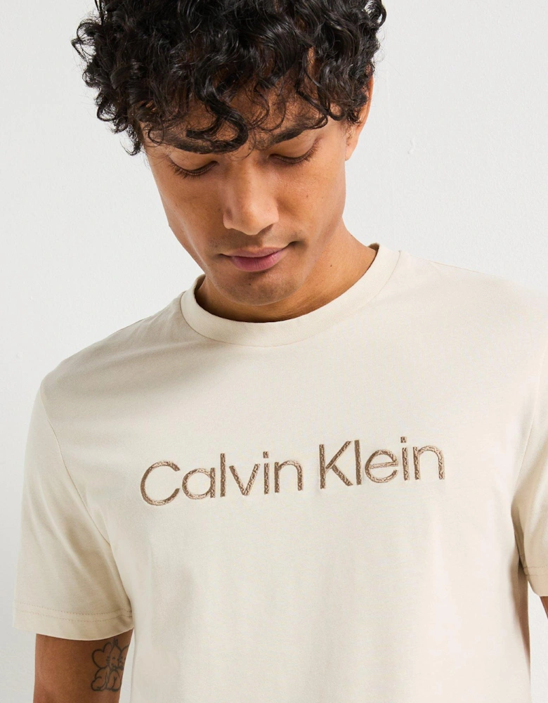 Textured Embroidered Logo T-Shirt - Light Natural