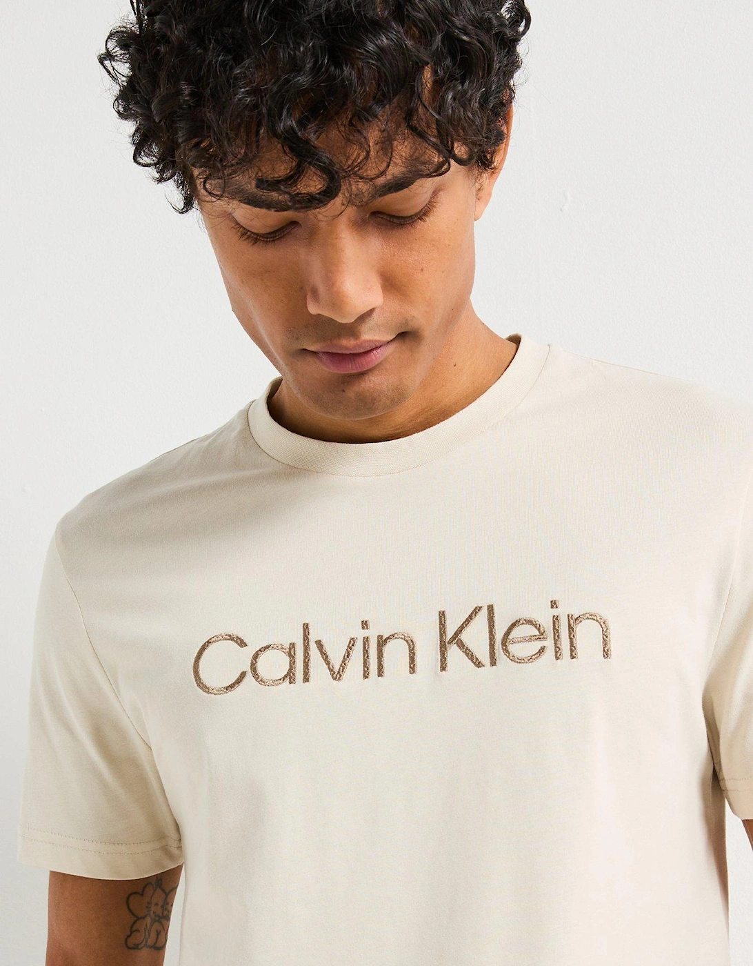 Textured Embroidered Logo T-Shirt - Light Natural