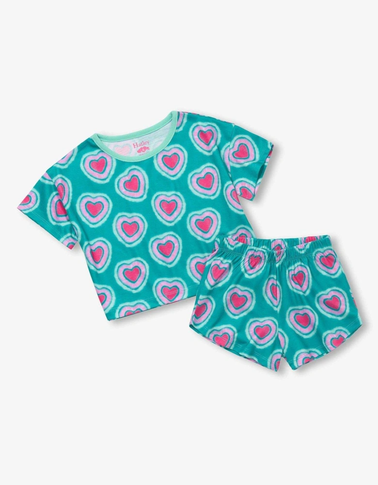 Girls Glowing Hearts Short Pyjama Set - Green