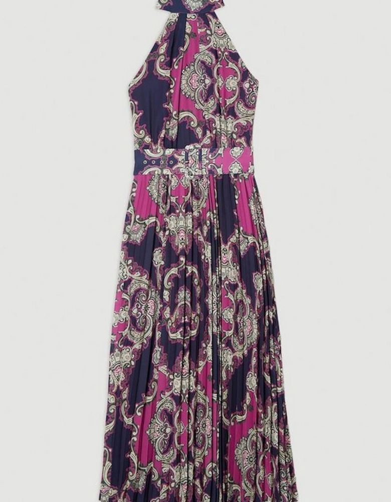 Tile Print Georgette Woven Halter Neck Midaxi Dress