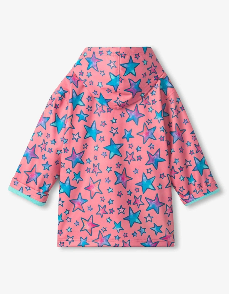 Girls Watercolour Doodles Zip Up Rain Jacket - Pink