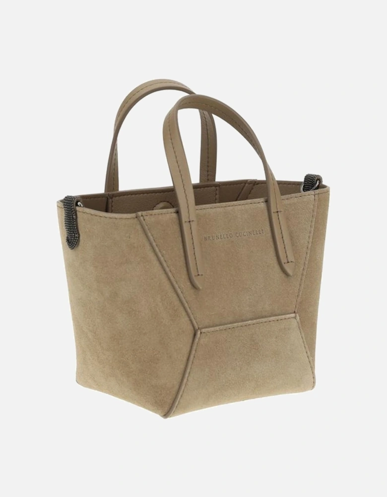 Suede Leather Shoulder Bag with Monogram Women - Beige