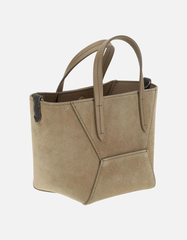 Suede Leather Shoulder Bag with Monogram Women - Beige