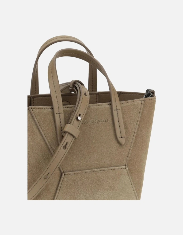 Suede Leather Shoulder Bag with Monogram Women - Beige