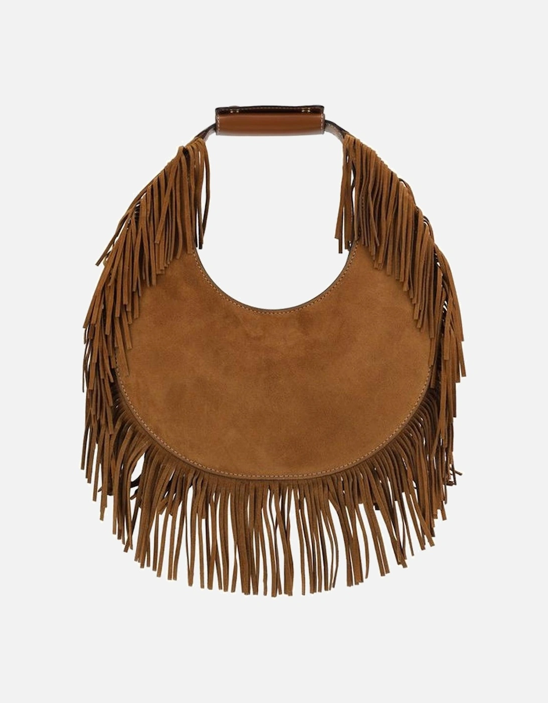 Suede Moon Shoulder Bag with Decorative Bangs Women - Brown, 5 of 4
