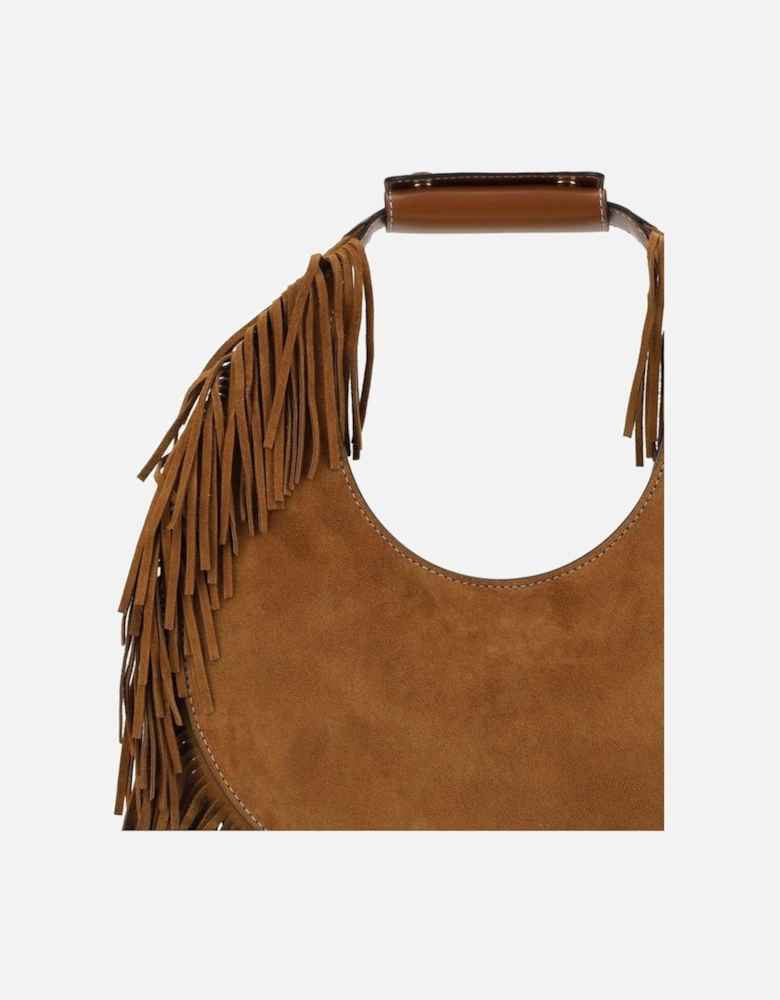 Suede Moon Shoulder Bag with Decorative Bangs Women - Brown