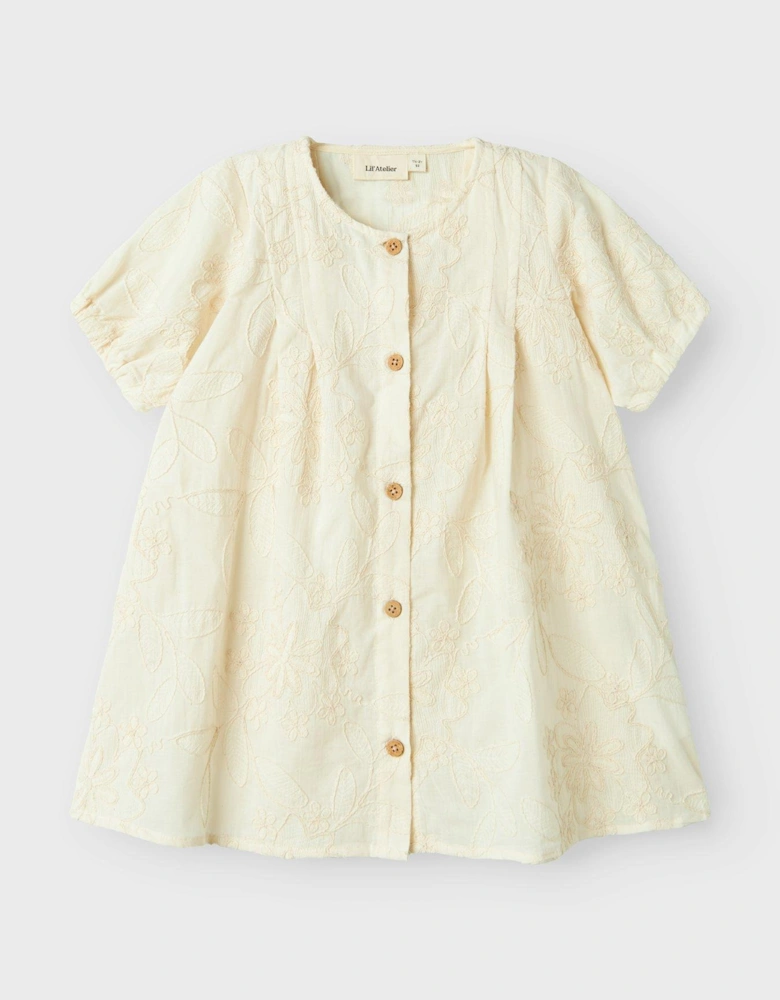 Mini Girls Button Front Short Sleeve Dress - Turtledove