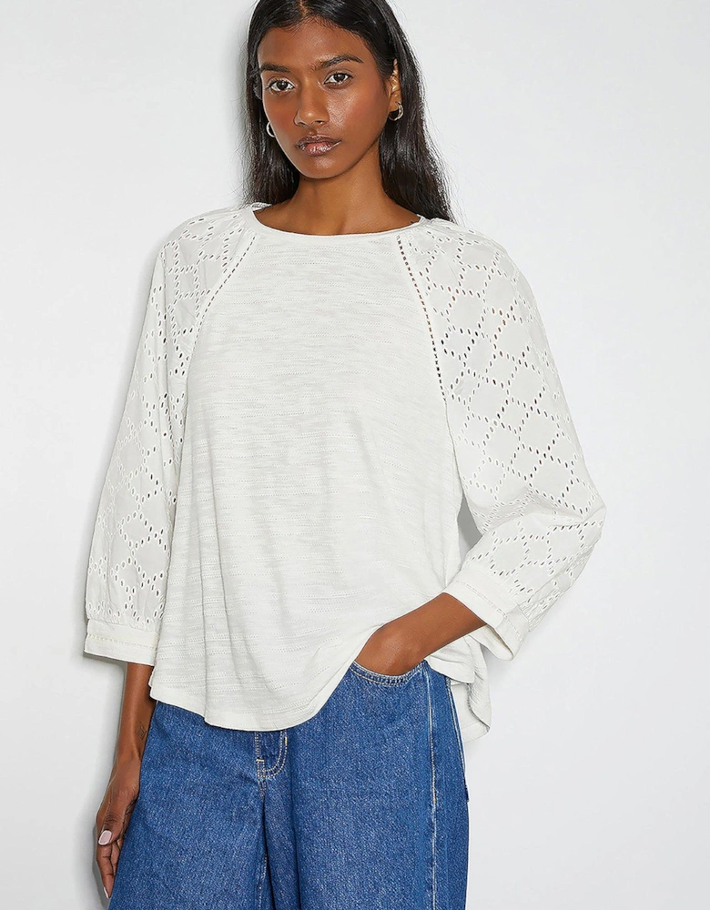 Fifi Fabric Mix Top - Ivory