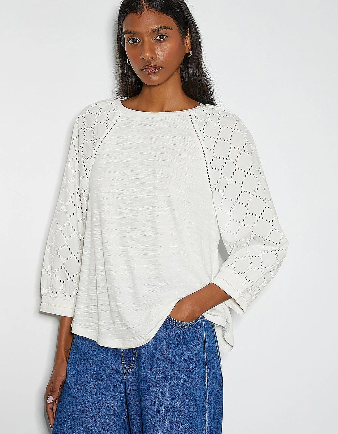 Fifi Fabric Mix Top - Ivory, 2 of 1