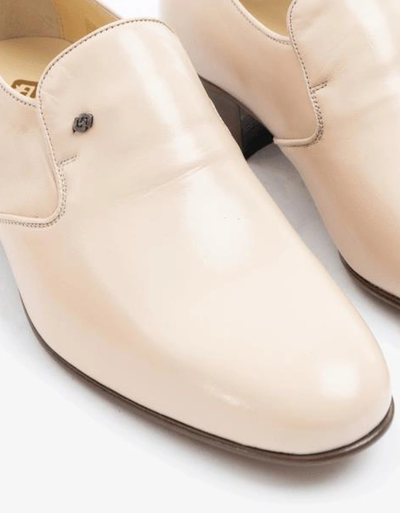 BILBAO Mens Soft Leather Plain Cuban Heel Shoes Ivory
