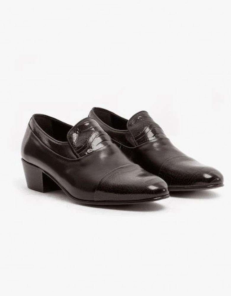 VALENCIA Mens Soft Leather Reptile Cuban Heel Shoes Dark Brown