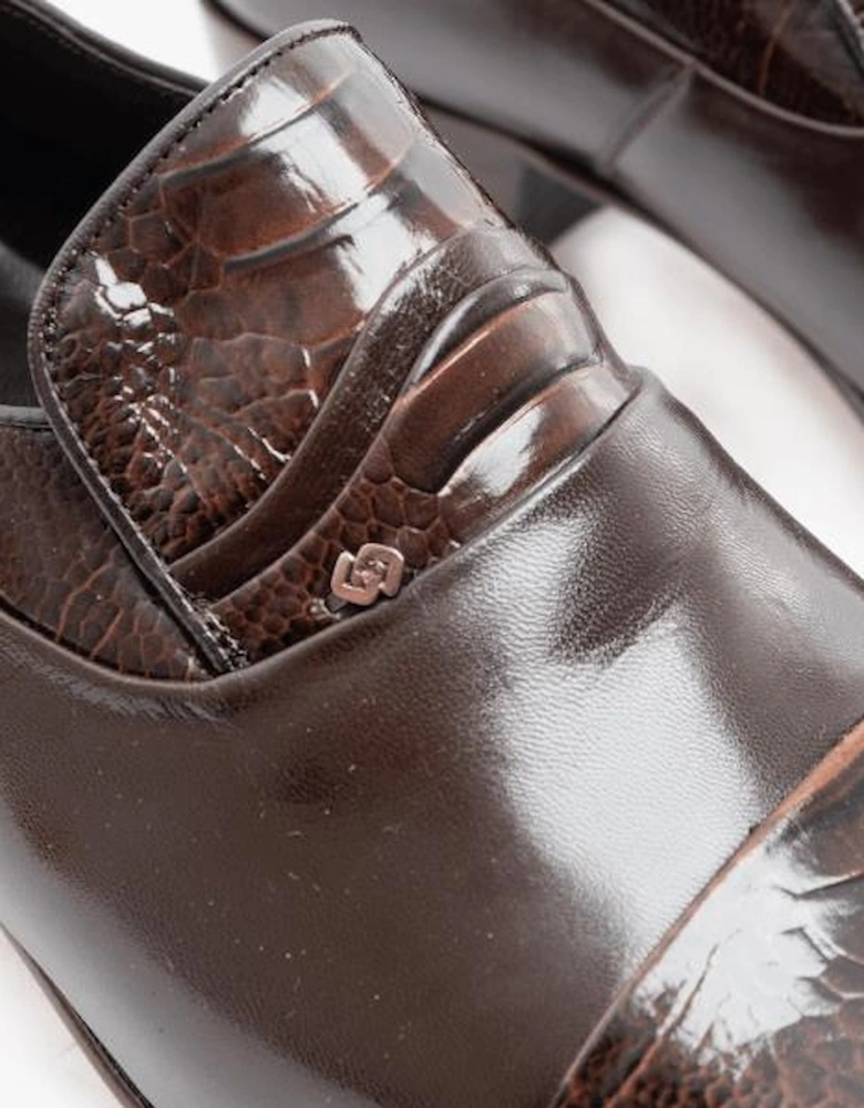 VALENCIA Mens Soft Leather Reptile Cuban Heel Shoes Dark Brown