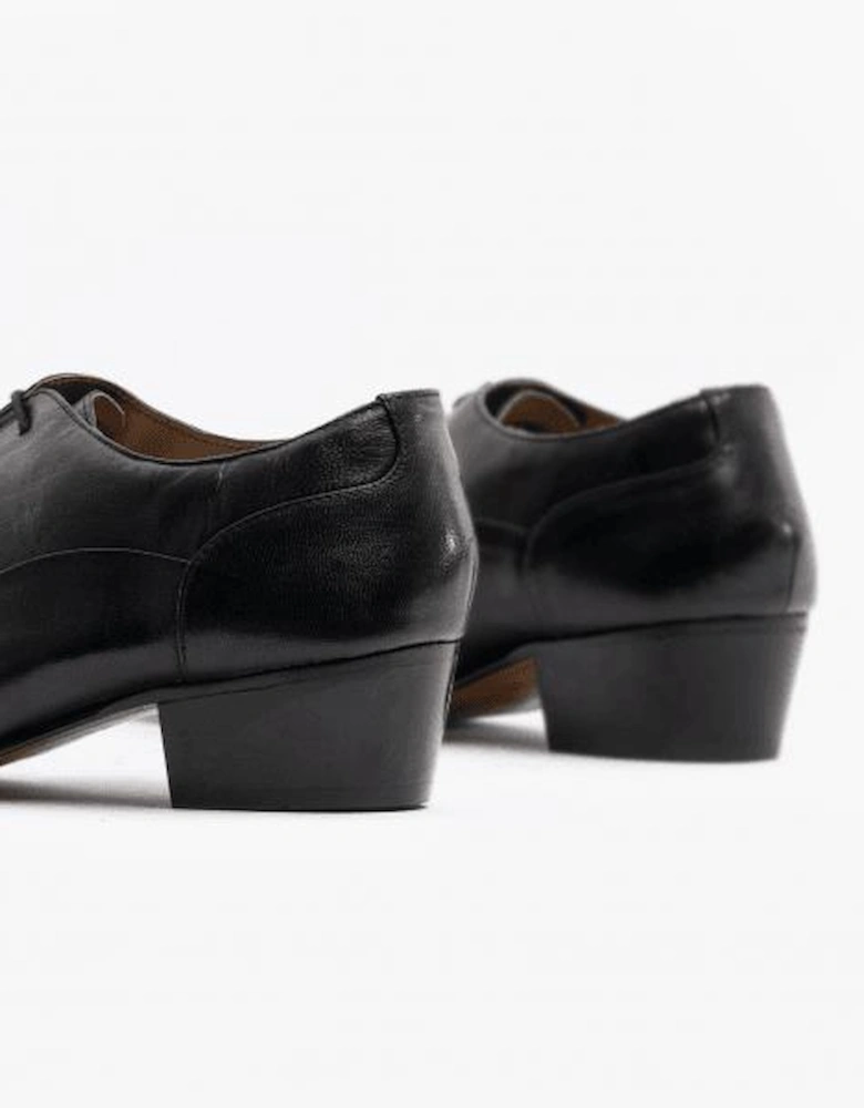 CORDOBA Mens Soft Leather Lace-Up Cuban Heel Oxford Shoes Black
