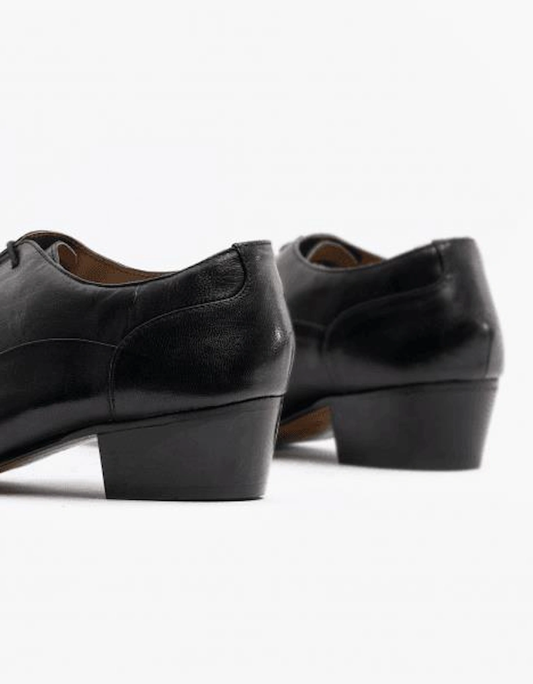 CORDOBA Mens Soft Leather Lace-Up Cuban Heel Oxford Shoes Black