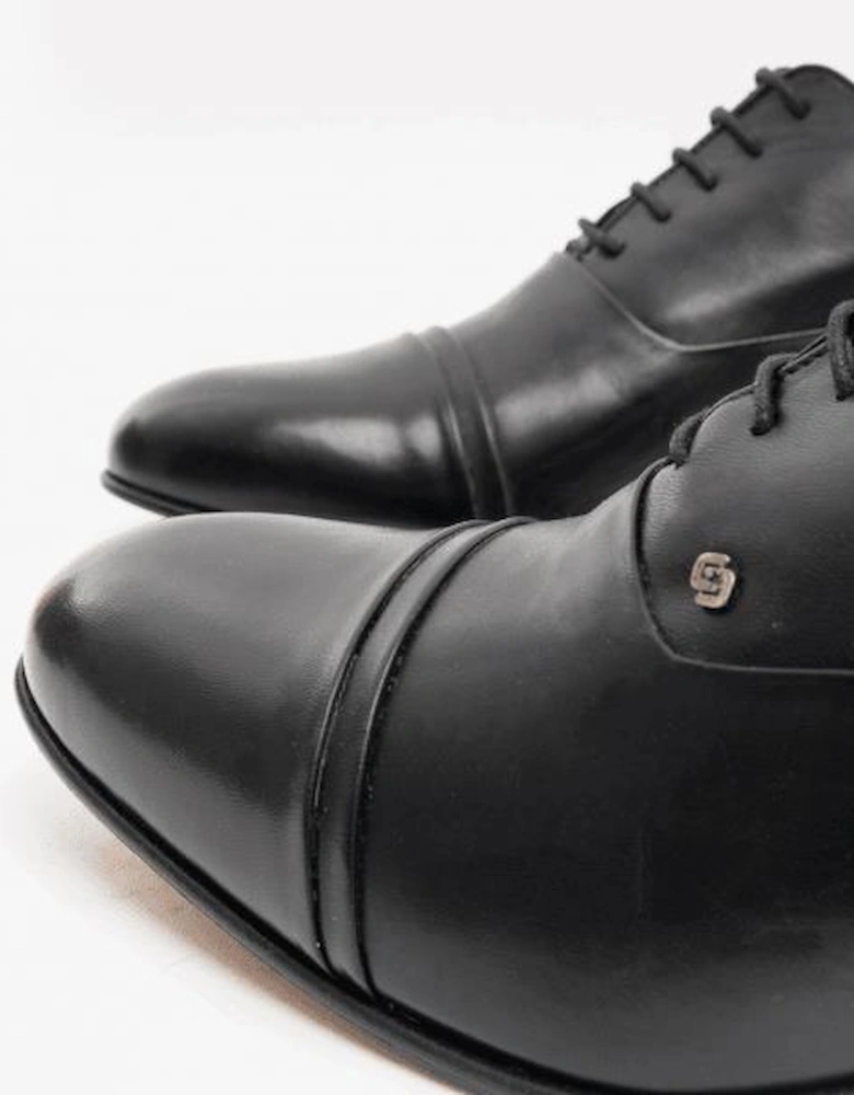 CORDOBA Mens Soft Leather Lace-Up Cuban Heel Oxford Shoes Black