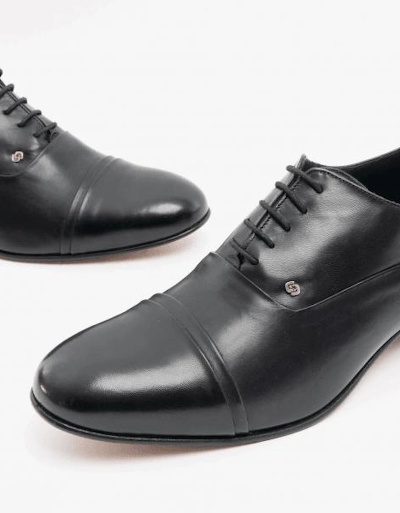 CORDOBA Mens Soft Leather Lace-Up Cuban Heel Oxford Shoes Black