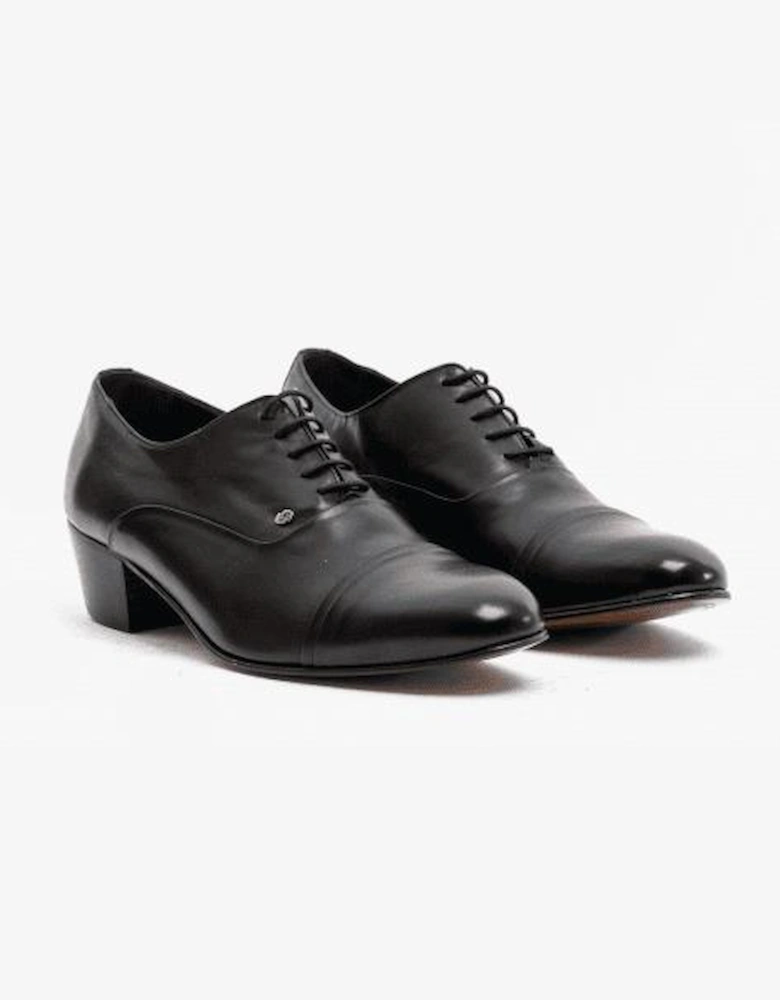 CORDOBA Mens Soft Leather Lace-Up Cuban Heel Oxford Shoes Black