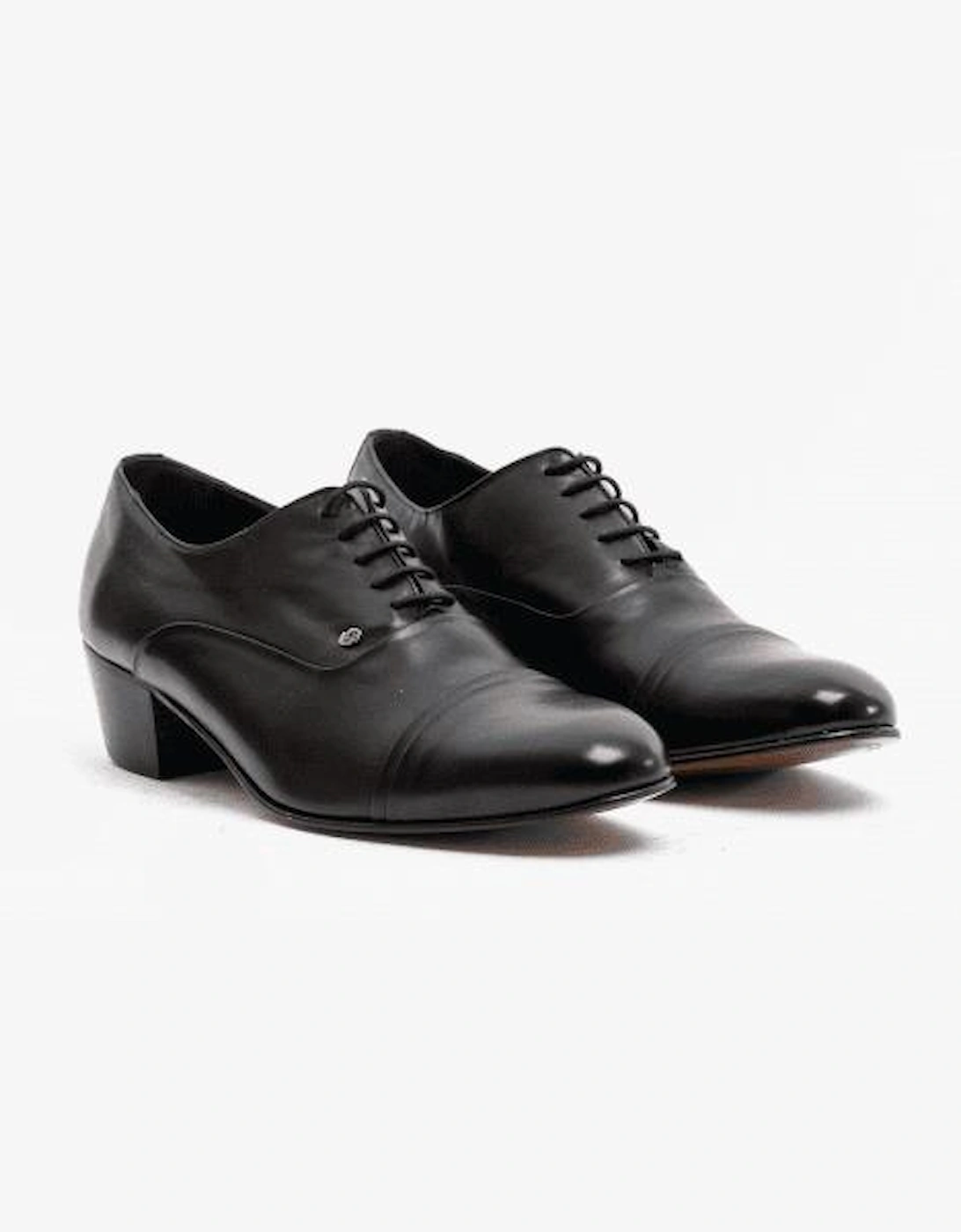 CORDOBA Mens Soft Leather Lace-Up Cuban Heel Oxford Shoes Black