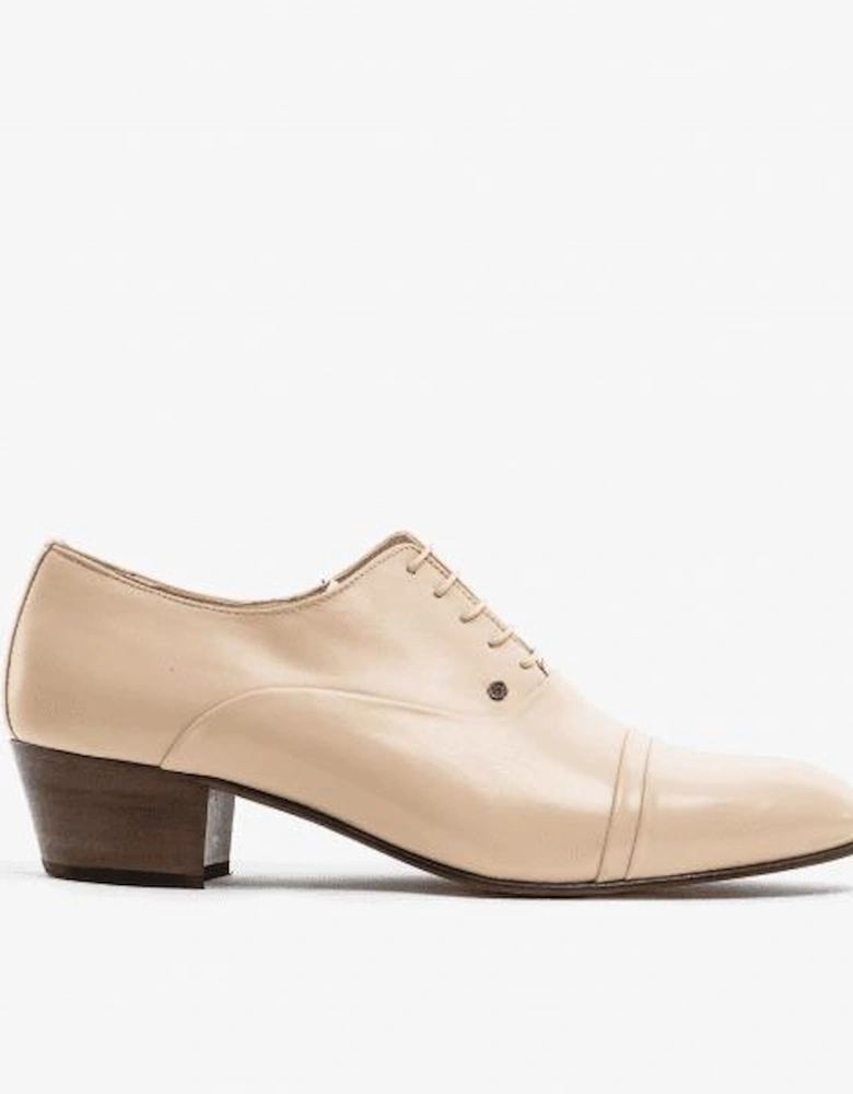 CORDOBA Mens Soft Leather Lace Up Cuban Heel Oxford Shoes Ivory