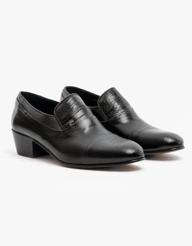 VALENCIA Mens Soft Leather Reptile Cuban Heel Shoes Black