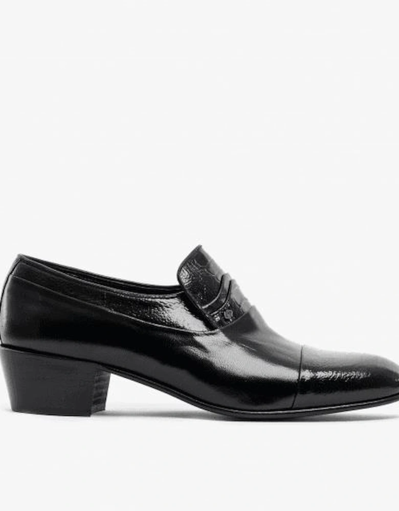 VALENCIA Mens Soft Leather Reptile Cuban Heel Shoes Black
