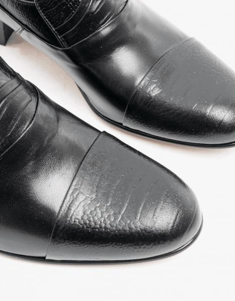 VALENCIA Mens Soft Leather Reptile Cuban Heel Shoes Black