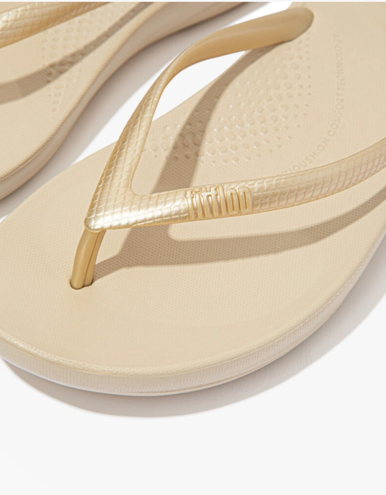 IQUSHION Womens Flip Flops Gold