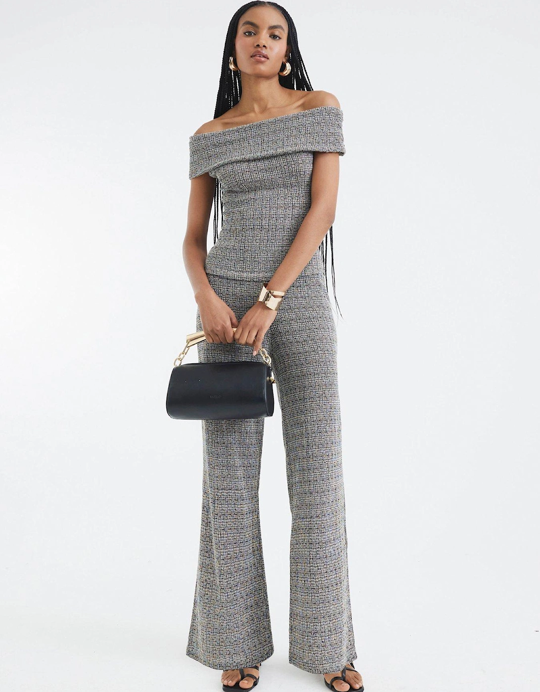 Bardot Textured Top Set - Light Grey