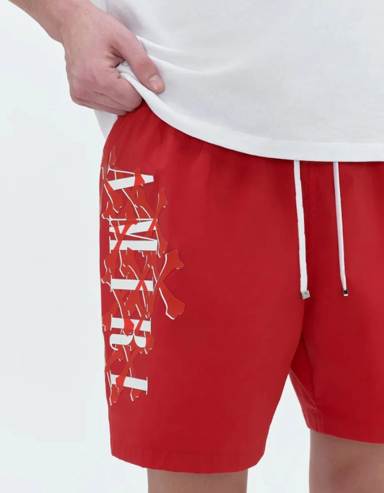 Bones Printed Swim Shorts in Red