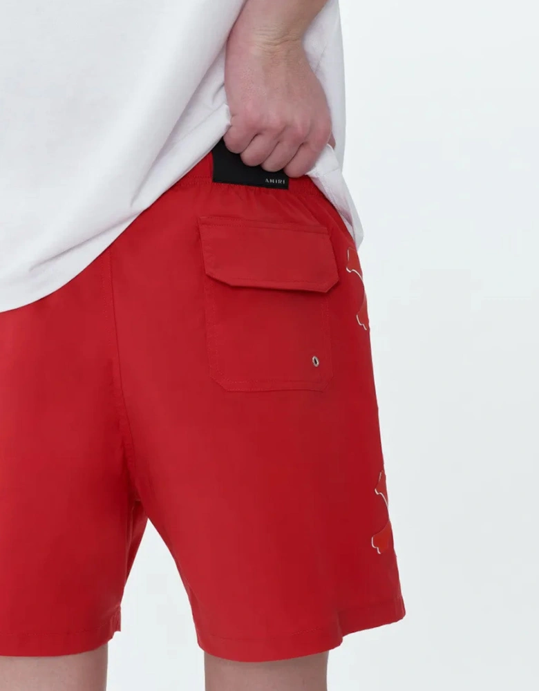 Bones Printed Swim Shorts in Red