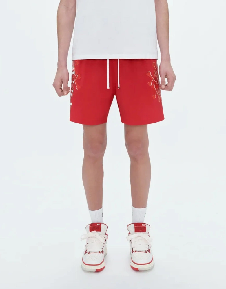 Bones Printed Swim Shorts in Red