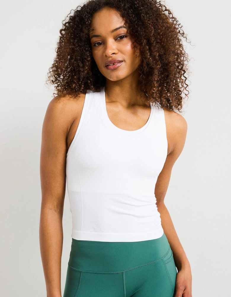 Womens Training Athlete Crop Seamless Workout Tank Top - White