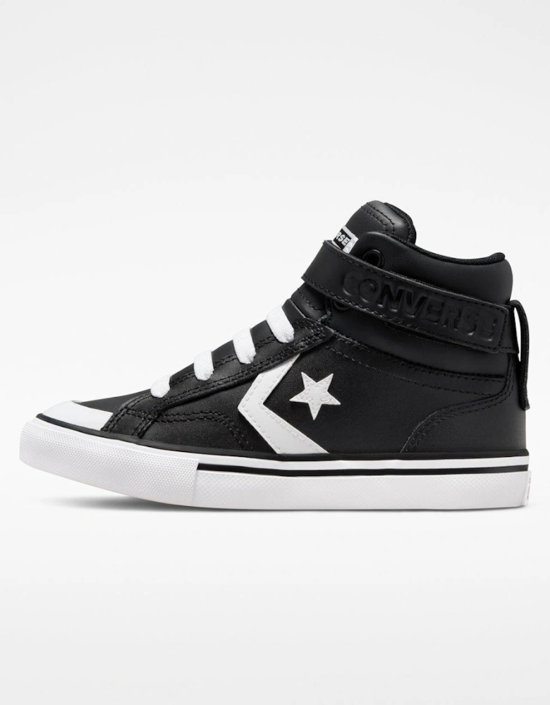 Kids Pro Blaze Strap Leather Hi Top Trainers - Black/White