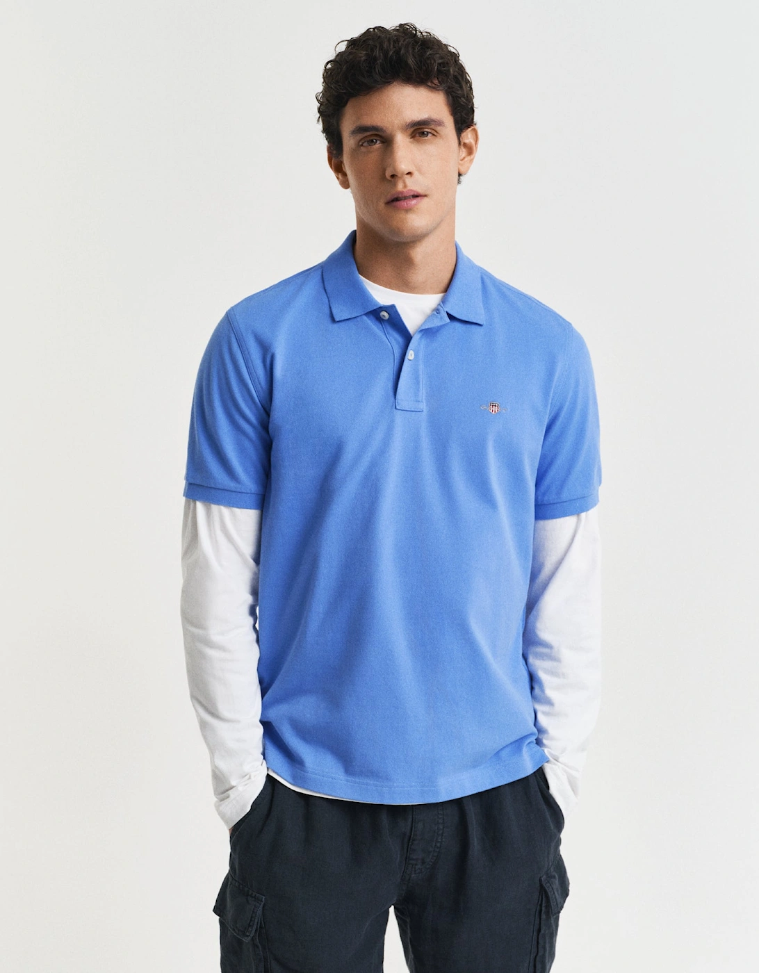 Mens Regular Fit Short Sleeve Shield Logo Pique Polo, 2 of 1