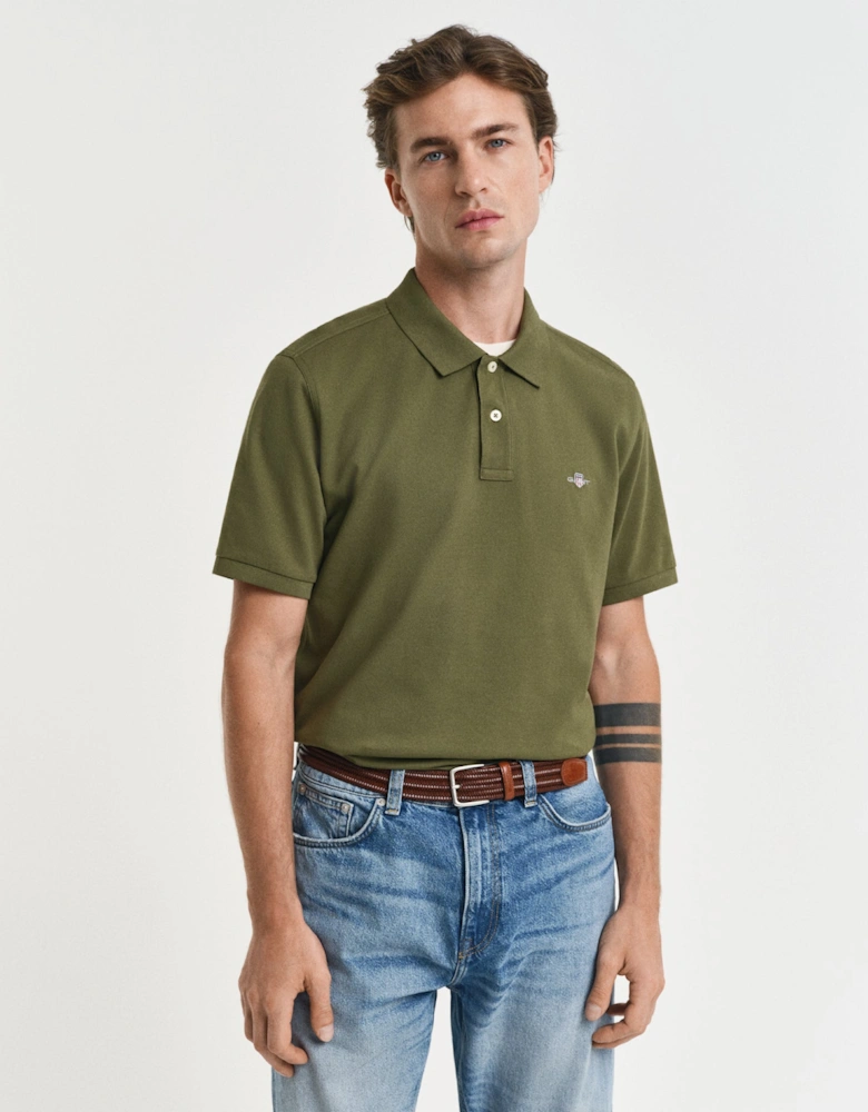 Mens Regular Fit Short Sleeve Shield Logo Pique Polo