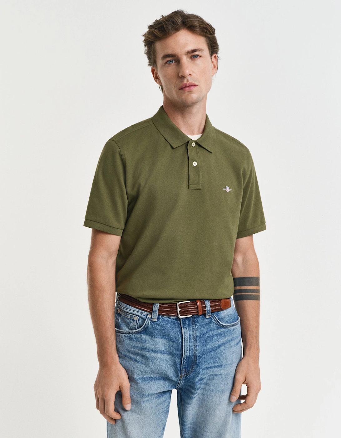 Mens Regular Fit Short Sleeve Shield Logo Pique Polo, 2 of 1
