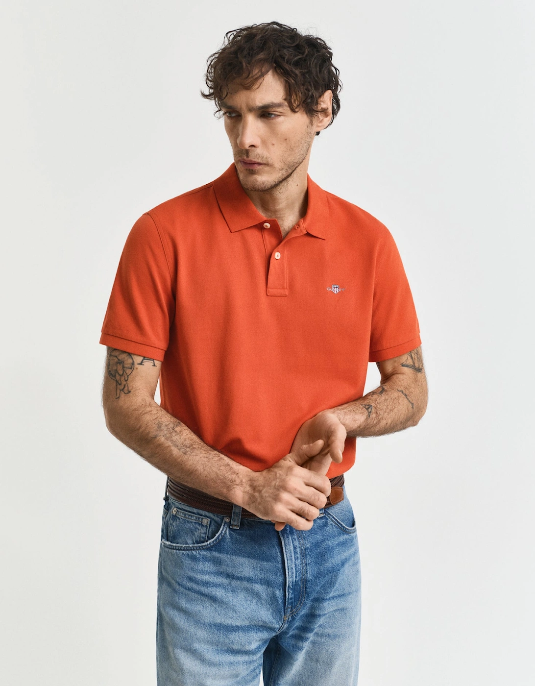 Mens Regular Fit Short Sleeve Shield Logo Pique Polo, 2 of 1