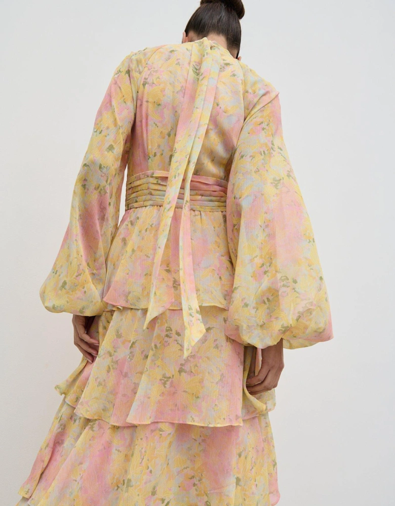 Anya Ruffle Maxi Dress - Pastel Multi Abstract Print