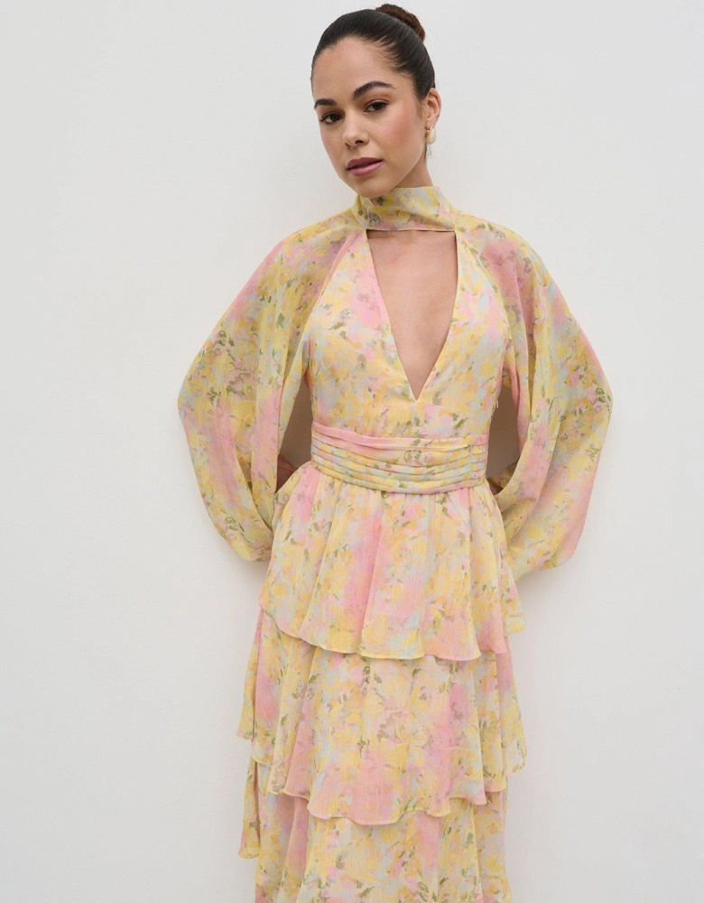 Anya Ruffle Maxi Dress - Pastel Multi Abstract Print