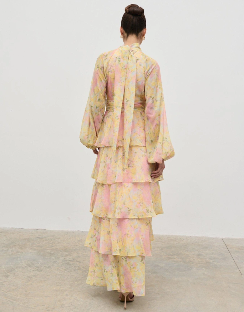 Anya Ruffle Maxi Dress - Pastel Multi Abstract Print