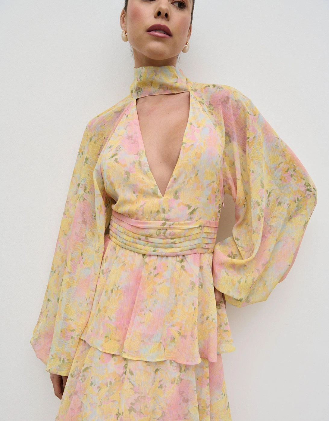 Anya Ruffle Maxi Dress - Pastel Multi Abstract Print