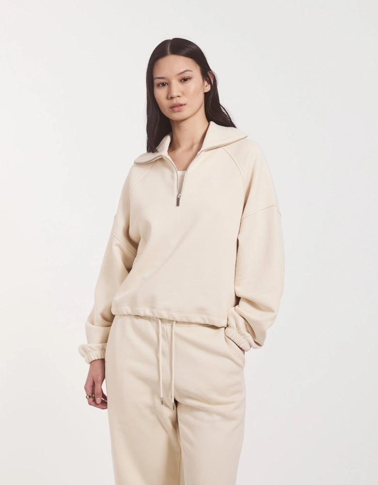 Signature Half Zip Sweatshirt in Cream